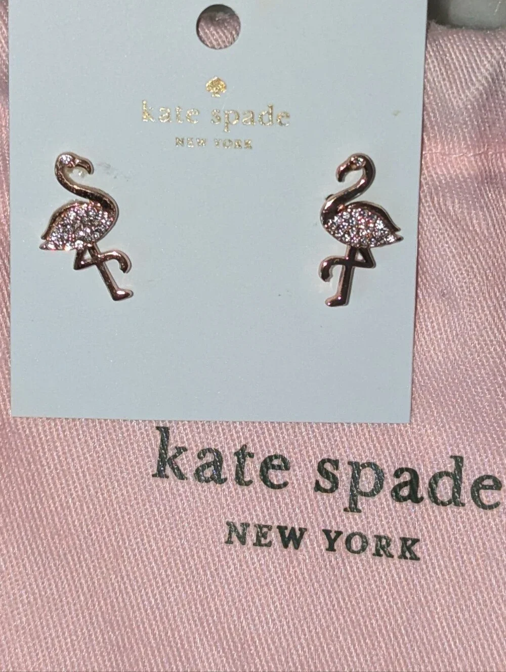 NWT kate spade By The Pool Rose Gold Pave 🦩 🦩 Flamingo Stud Earrings